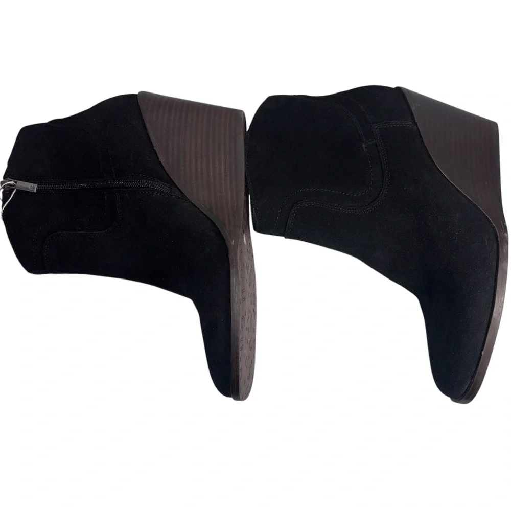 Lucky Brand Black Suede Leather Ankle Boot Wedge Heel Women’s 9.5 Style Wadier